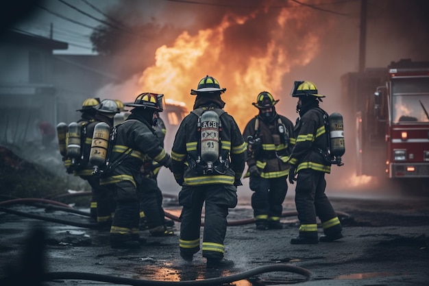 Pompiers devant un feu portant le numéro 10