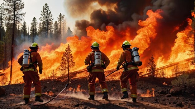 Des pompiers devant un incendie