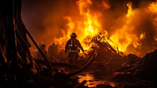 Les pompiers éteignent le générateur d'incendie.