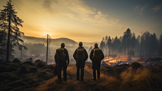 les pompiers sur le lieu des incendies