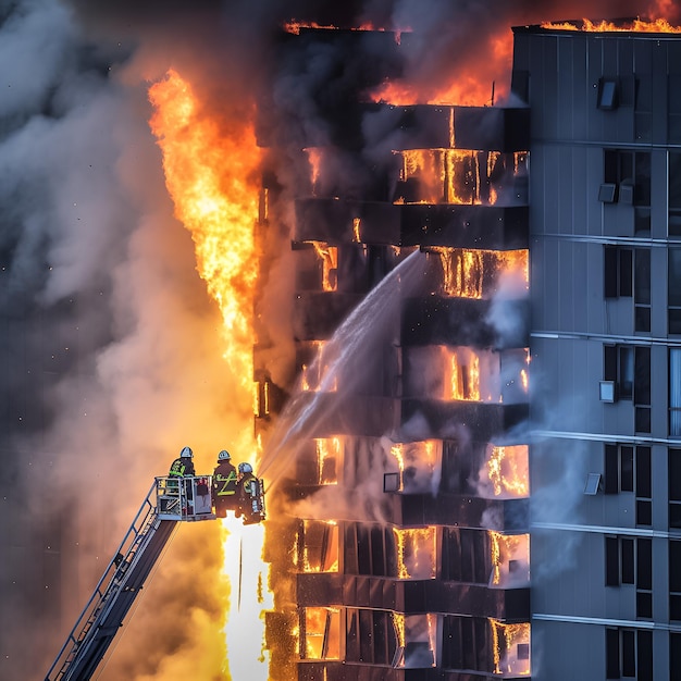 Photo les pompiers ont éteint un incendie dans un gratte-ciel