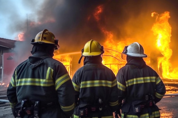 Pompiers regardant un incendie en France Generative AI