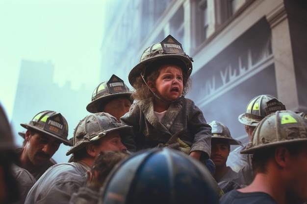 Les pompiers sauvent des enfants et des adultes d'un immeuble effondré.