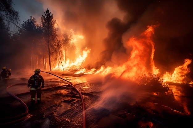 Les pompiers tentent d'éteindre un incendie de forêt à grande échelle généré par l'IA