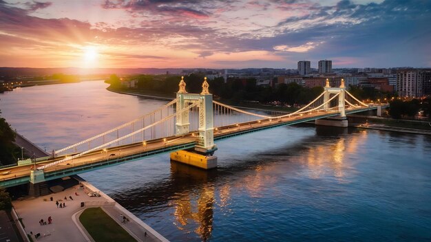 Photo le pont ada sur la rivière sava au coucher du soleil à belgrade, en serbie