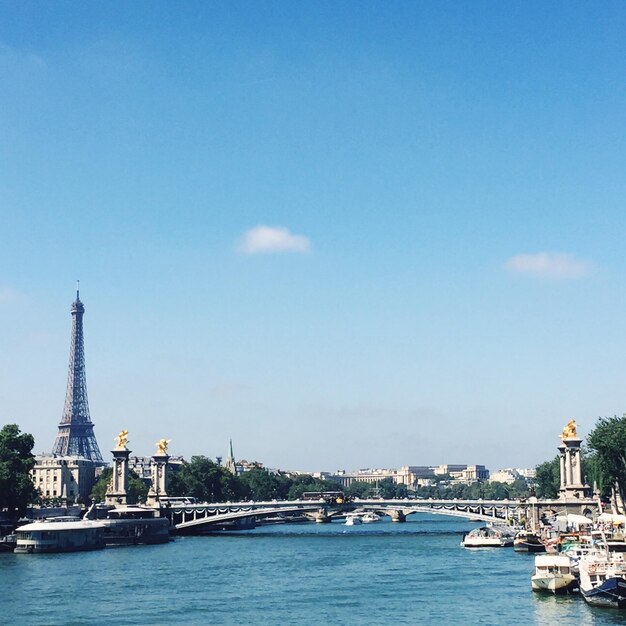 Pont Alexandre III sur la Seine par la tour Eiffel contre le ciel