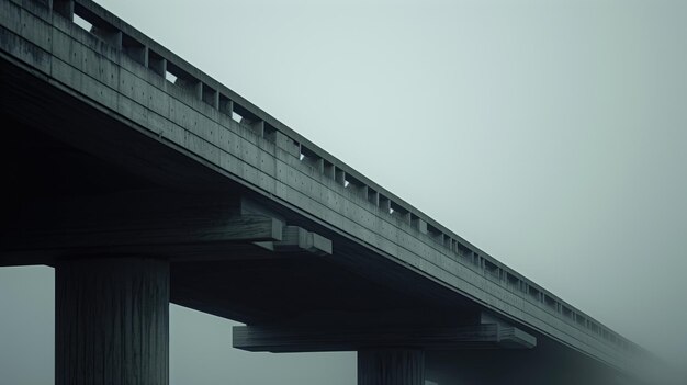 Un pont en béton moderne s'étendant dans l'atmosphère brumeuse