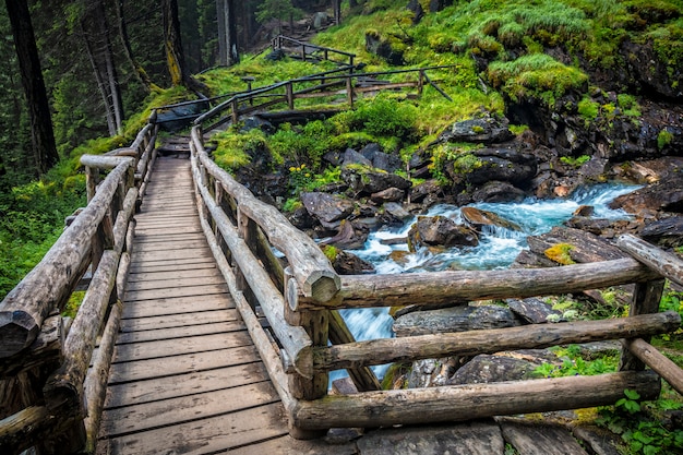 Pont en bois sur les Alpes italiennes