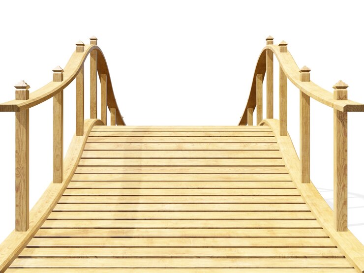 Photo pont en bois décoratif isolé sur blanc. rendu 3d.