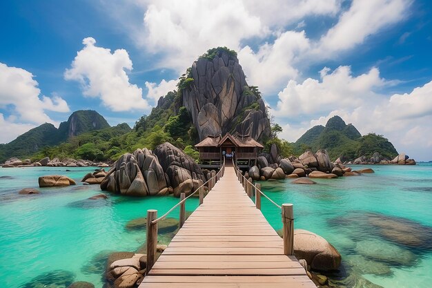 Pont en bois sur l'île de Koh Nangyuan à Surat Thani en Thaïlande