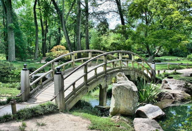 un pont en bois avec un pont au milieu