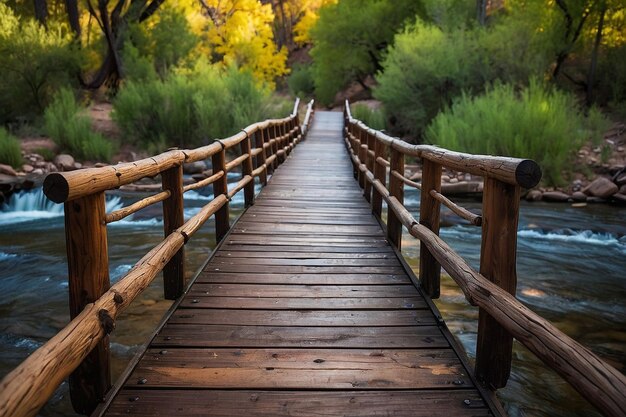 Photo un pont en bois sur un ruisseau de chêne