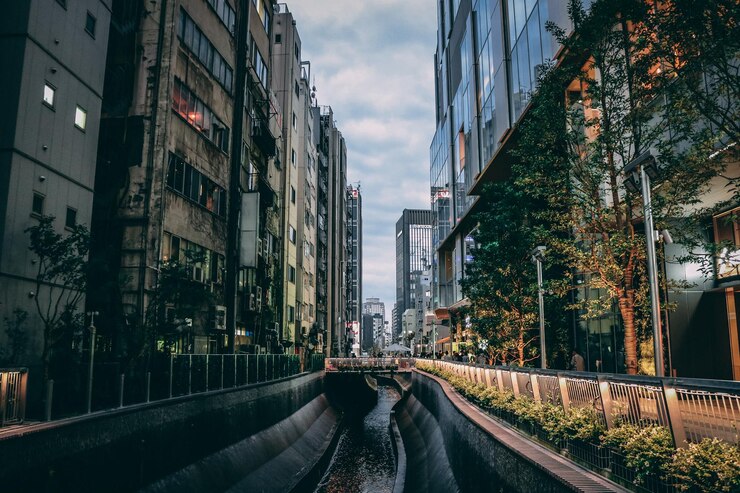 Photo pont sur le canal au milieu des bâtiments de la ville contre le ciel