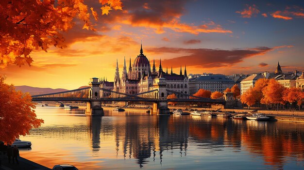 Le pont à chaînes de Sunset View sur le Danube