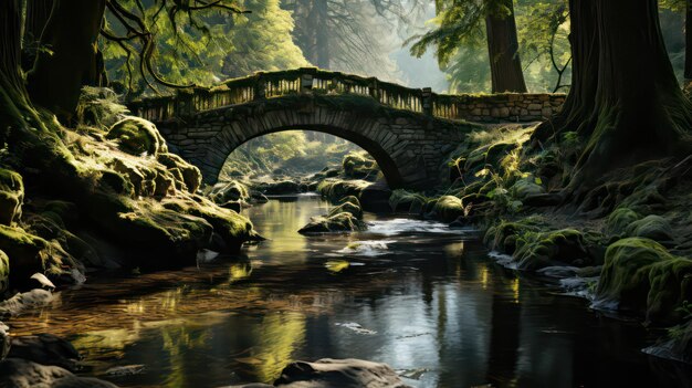 Pont charmant ruisseau tranquille forêt nature paysage paysage