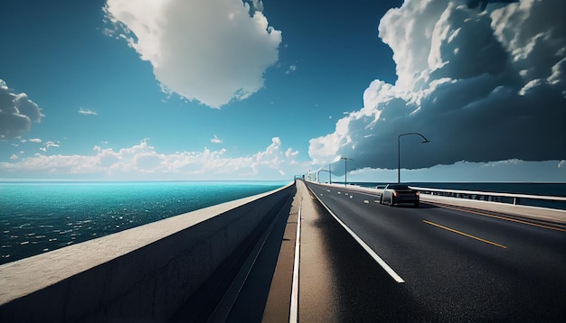 Un pont avec un ciel bleu et des nuages