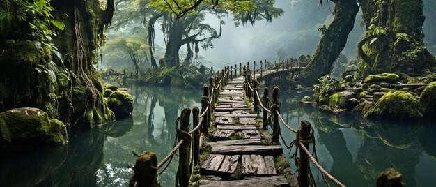 Un pont dangereux sur une rivière dans la brousse