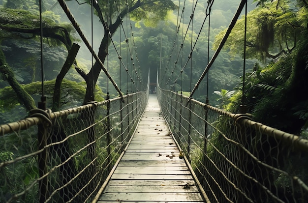 Un pont dans la forêt avec une forêt en arrière-plan