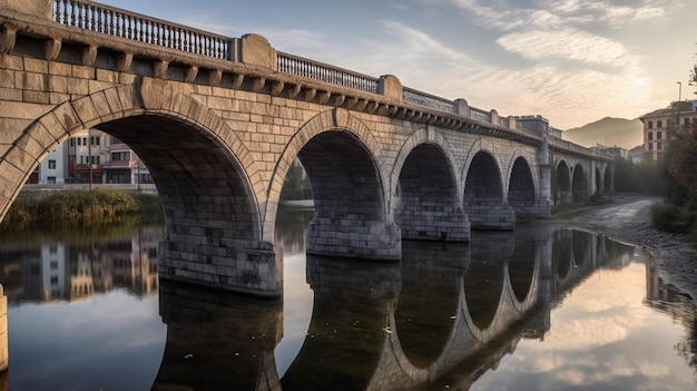 Pont sur l'eau le soir