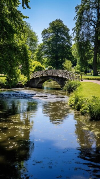 Photo un pont sur un étang avec un pont dessus