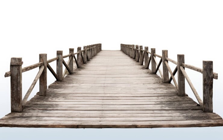 Photo pont fluvial temporaire sur fond blanc