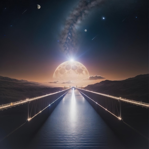 Pont futuriste vers l'IA générative de la Lune