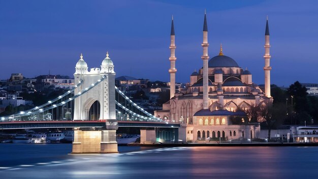 Photo le pont de galata et la mosquée yeni cami à istanbul la nuit