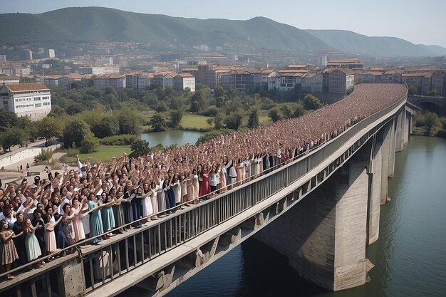 Photo un pont avec des gens dessus et un pont avec une grande foule de gens dessus