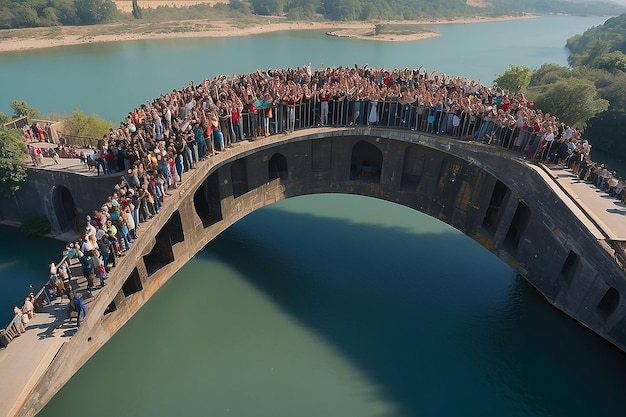 Photo un pont avec des gens sur lui qui a un certain nombre de gens sur lui