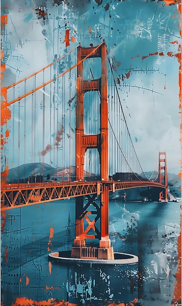 Le pont Golden Gate à San Francisco avec une illustration de texture métallique rouillée Décor d'arrière-plan tendance