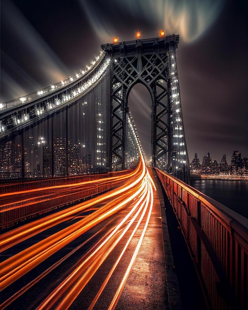 Un pont avec les lumières allumées et le mot brooklyn dessus