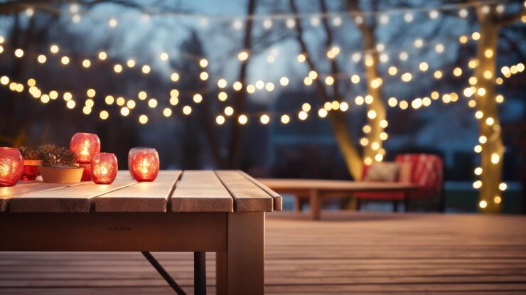 un pont avec des lumières de Noël à l'extérieur