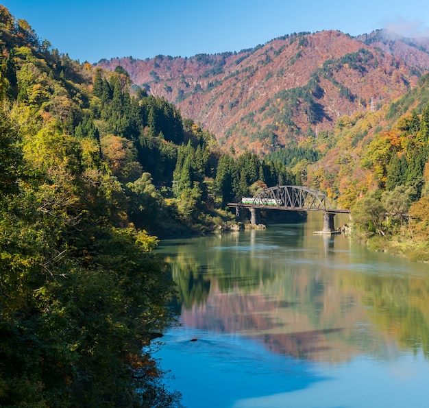 Photo pont noir de fukushima, rivière tadami, japon