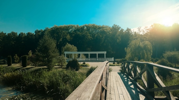 Pont sur un petit lac dans le parc de la ville