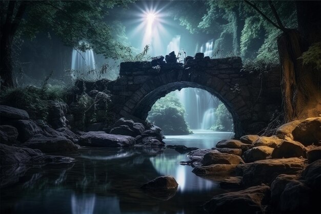 pont de pierre à chute d'eau