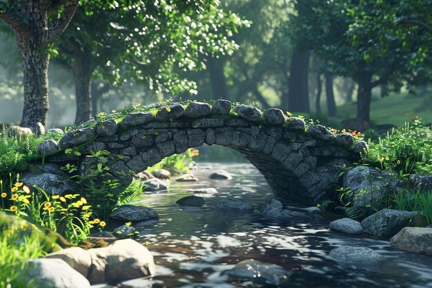 Un pont de pierre serein sur le ruisseau bavardant