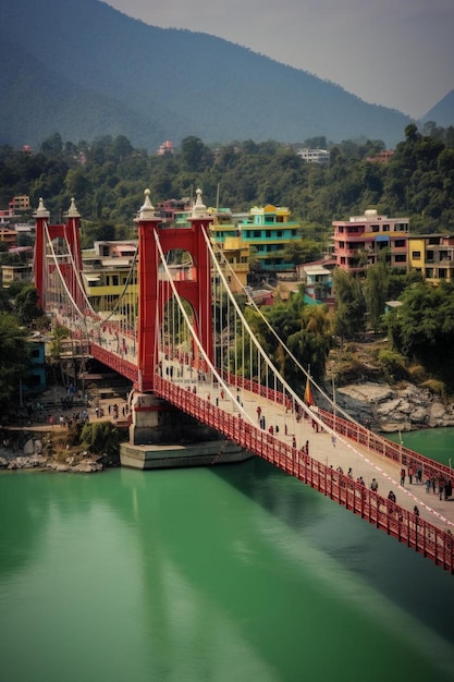 Photo un pont avec un pont rouge qui a un pont qui dit piétons