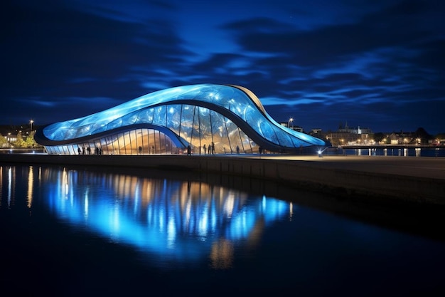 Photo un pont qui est éclairé la nuit