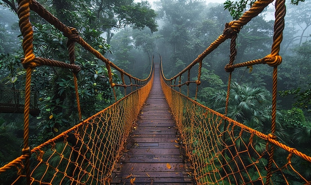 un pont qui a un pont de corde au milieu