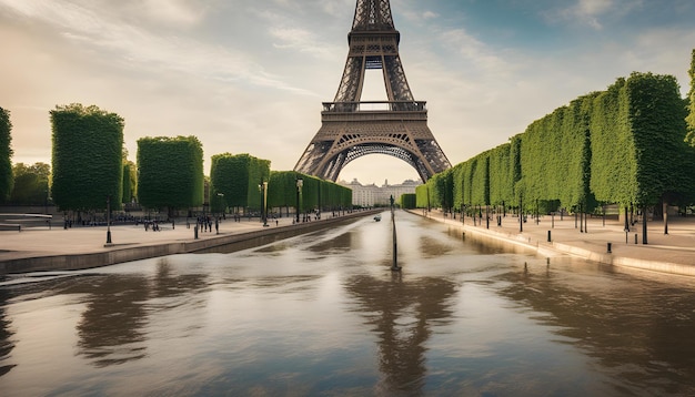 un pont qui a la tour Eiffel en arrière-plan