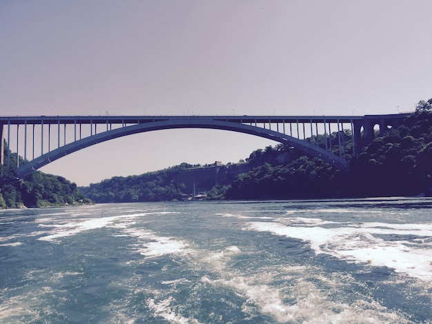 Le pont sur la rivière contre un ciel clair
