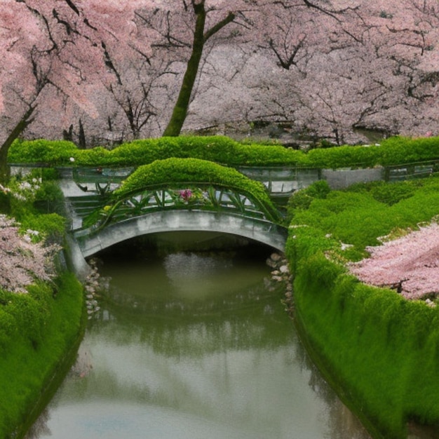 Photo un pont sur une rivière à côté d'une forêt verdoyante