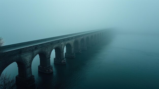 Un pont sur la rivière dans le brouillard du matin l'atmosphère mystique et mystérieuse du paysage AI