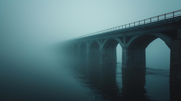 Un pont sur la rivière dans le brouillard du matin l'atmosphère mystique et mystérieuse du paysage AI