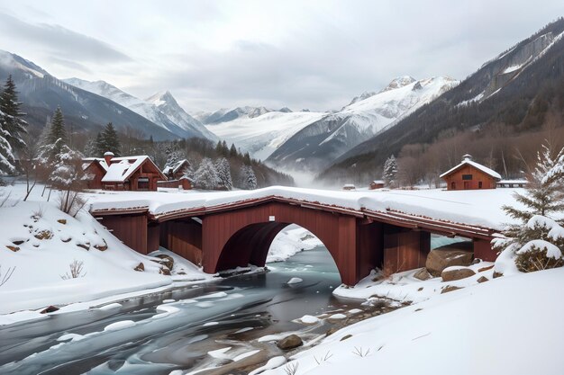 un pont sur une rivière dans les montagnes