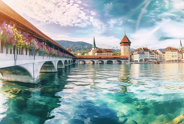 un pont sur la rivière dans le style suisse