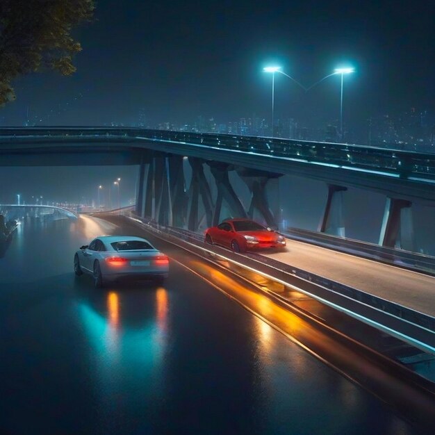 Photo pont sur la rivière la nuit généré par ai