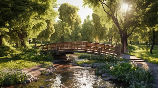 Un pont sur un ruisseau dans un parc