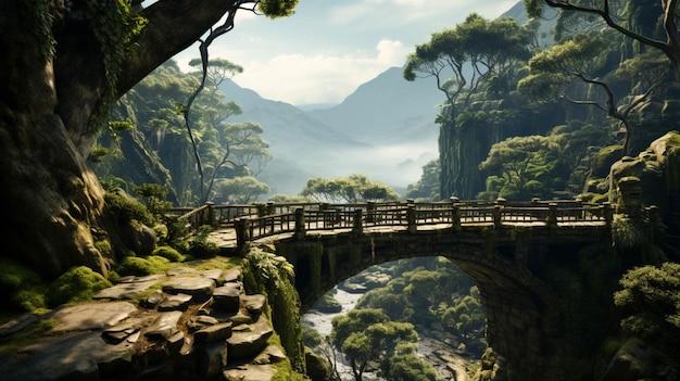 Un pont surplombant une falaise avec des arbres