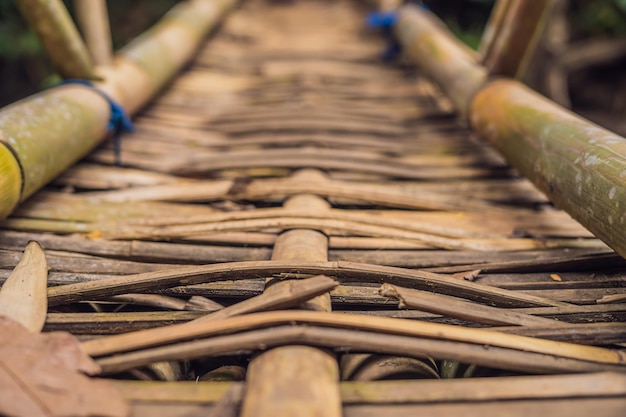 Pont suspendu en bois antique à Bali, Indonésie